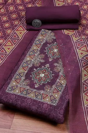 Purple Printed Unstitched Dress Material