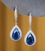 Silver plated blue cubic zirconia studded drop earrings fish hook