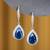Silver plated blue cubic zirconia studded drop earrings fish hook