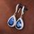 Silver plated blue cubic zirconia studded drop earrings fish hook