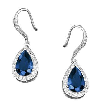 Silver plated blue cubic zirconia studded drop earrings fish hook 3