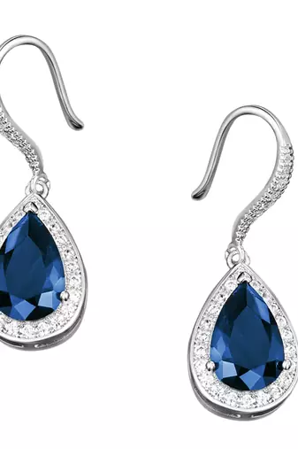 Silver plated blue cubic zirconia studded drop earrings fish hook