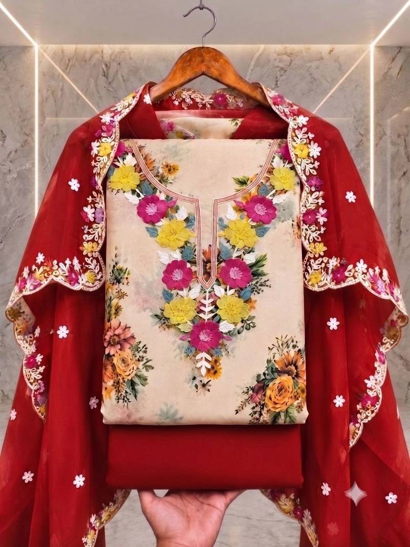 Embellished Unstitched Dress Material