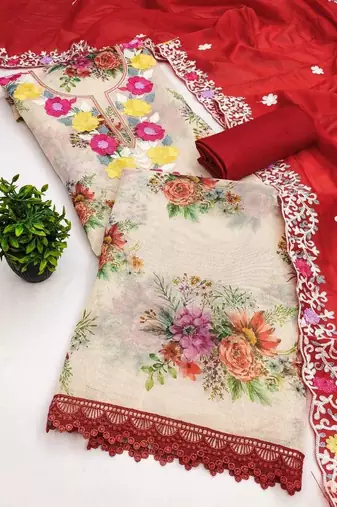Embellished Unstitched Dress Material
