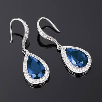 Silver plated blue cubic zirconia studded drop earrings fish hook 5