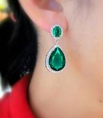 Silver plated cubic zirconia & green crystal studded drop earrings
