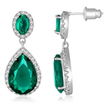 Silver plated cubic zirconia & green crystal studded drop earrings 3