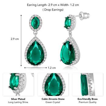 Silver plated cubic zirconia & green crystal studded drop earrings 4