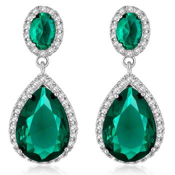 Silver plated cubic zirconia & green crystal studded drop earrings 5