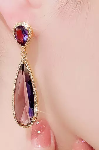 Purple crystal studded gold plated drop & dangle earrings jewelry
