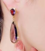 Purple crystal studded gold plated drop & dangle earrings jewelry