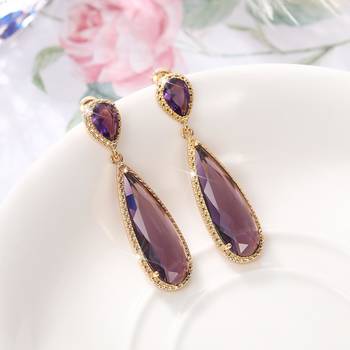 Purple crystal studded gold plated drop & dangle earrings jewelry 2