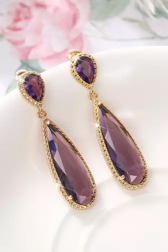 Purple crystal studded gold plated drop & dangle earrings jewelry