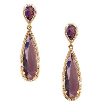 Purple crystal studded gold plated drop & dangle earrings jewelry 3