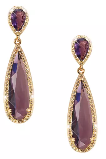 Purple crystal studded gold plated drop & dangle earrings jewelry