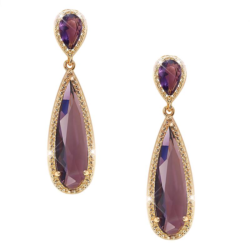 Purple crystal studded gold plated drop & dangle earrings jewelry