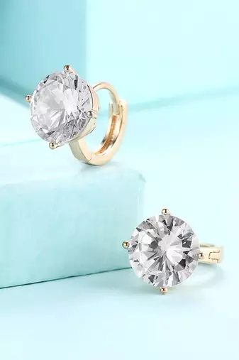 Fancy huggie hoop earrings cz studded festive casual wear jewelry for