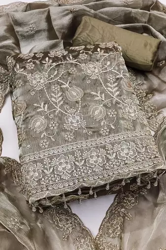 Embroidered Art Silk Unstitched Dress Material