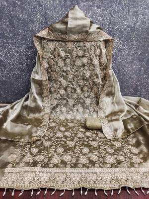 Embroidered Art Silk Unstitched Dress Material 1