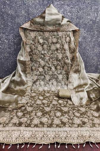 Embroidered Art Silk Unstitched Dress Material