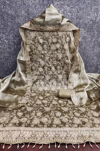 Embroidered Art Silk Unstitched Dress Material