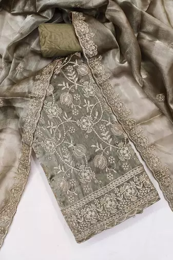 Embroidered Art Silk Unstitched Dress Material