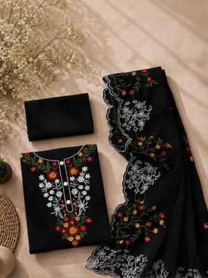 Embroidered Art Silk Unstitched Dress Material 1