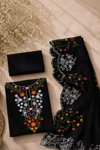 Embroidered Art Silk Unstitched Dress Material
