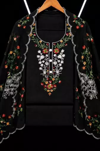 Embroidered Art Silk Unstitched Dress Material
