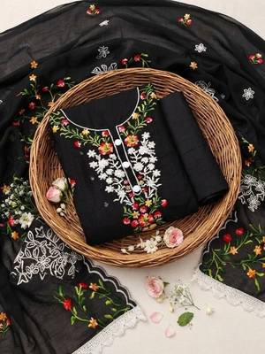 Embroidered Art Silk Unstitched Dress Material 3