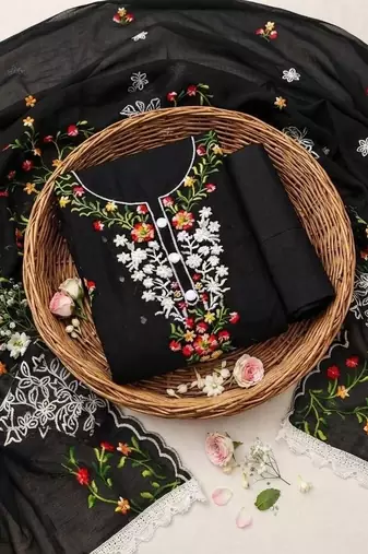 Embroidered Art Silk Unstitched Dress Material