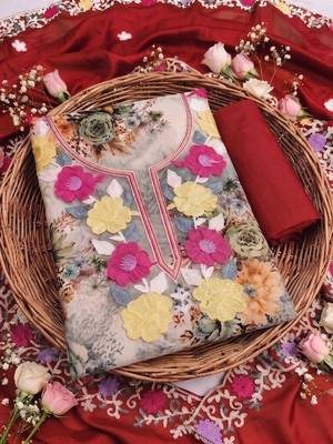 Embellished Unstitched Dress Material 5
