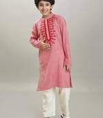 Boys ethnic motifs embroidered sequinned cotton kurta with pyjamas