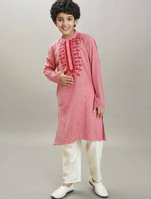 Boys ethnic motifs yoke design pure cotton kurta with pyjamas 1