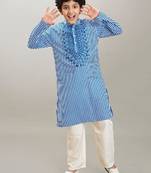 Boys striped thread work mandarin collar kurta with pyjamas