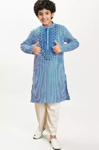 Boys striped pure cotton kurta with pyjama