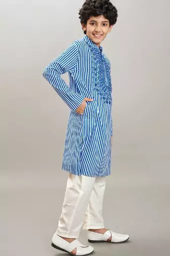 Boys striped pure cotton kurta with pyjama
