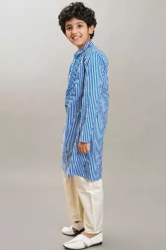 Boys striped pure cotton kurta with pyjama