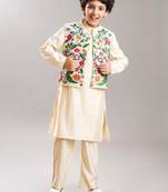 Boys mandarin collar straight kurta with pyjamas & nehru jacket