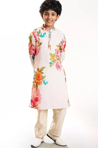 Boys floral printed kurta with pyjama