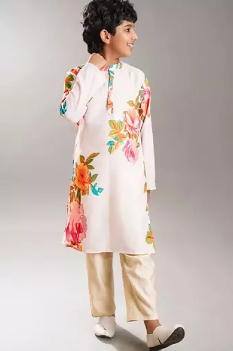Boys floral printed kurta with pyjama