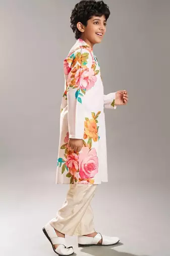 Boys floral printed regular kurta with pyjamas