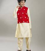 Boys embroidery mandarin collar kurta with pyjama & nehru jacket