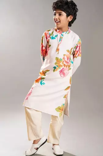 Boys floral printed regular kurta with pyjamas