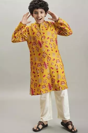 Boys ethnic motifs floral printed regular kurta with pyjamas