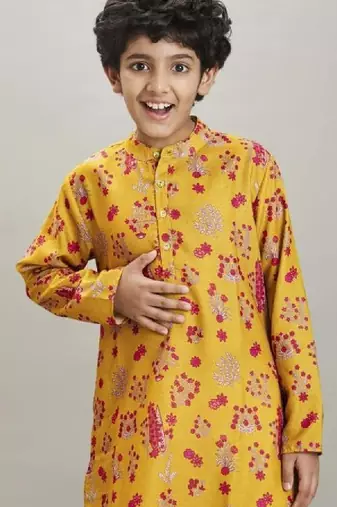 Boys ethnic motifs floral printed regular kurta with pyjamas