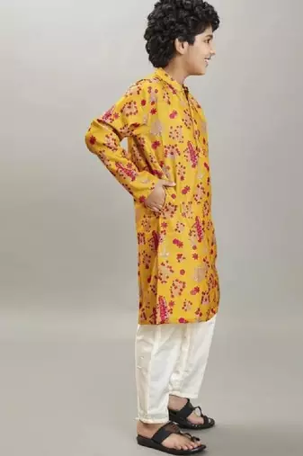 Boys ethnic motifs floral printed regular kurta with pyjamas