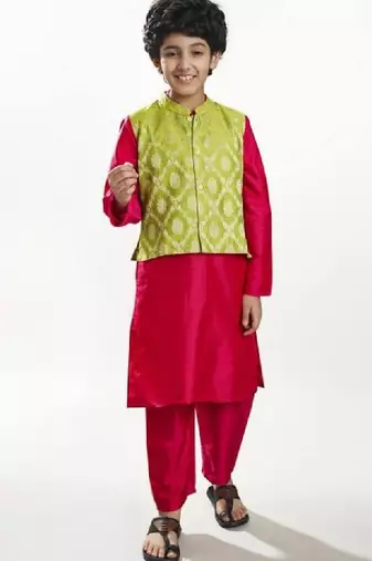 Boys solid kurta with pyjama & nehru jacket