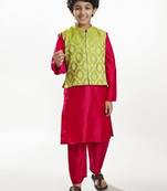 Boys solid kurta with pyjama & nehru jacket