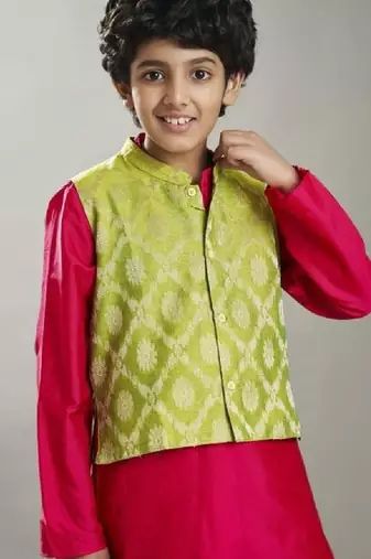 Boys solid kurta with pyjama & nehru jacket